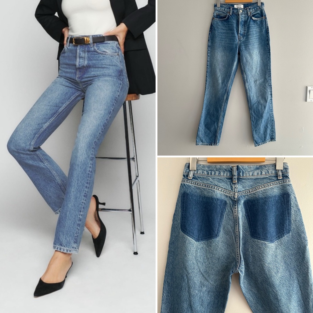 Reformation Cynthia High Rise Straight Jeans In Colorado Shadow Pocket Size 24